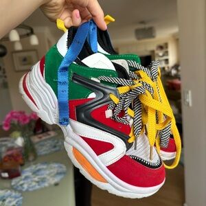 Colorful Chunky Sneakers with Yellow Laces